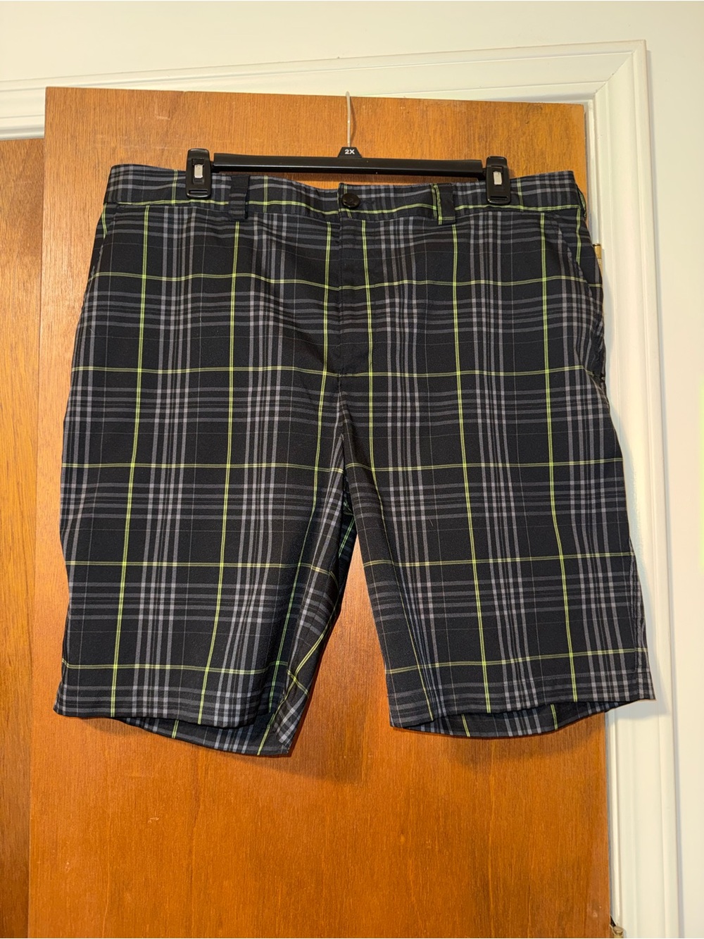 Under Armour Men's Black Plaid Shorts with Green Accents